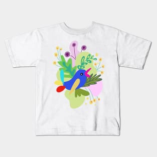 Abstract bird and tropical flowers Kids T-Shirt